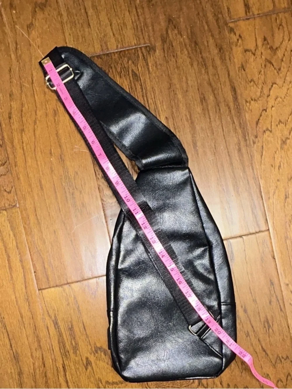 Black Leather-Effect Sling Messenger Bag with Front Zip Pockets